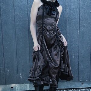 Victorian Choice Maxi Rushed Satin Corset Dress XL Black Whimsigoth Steampunk